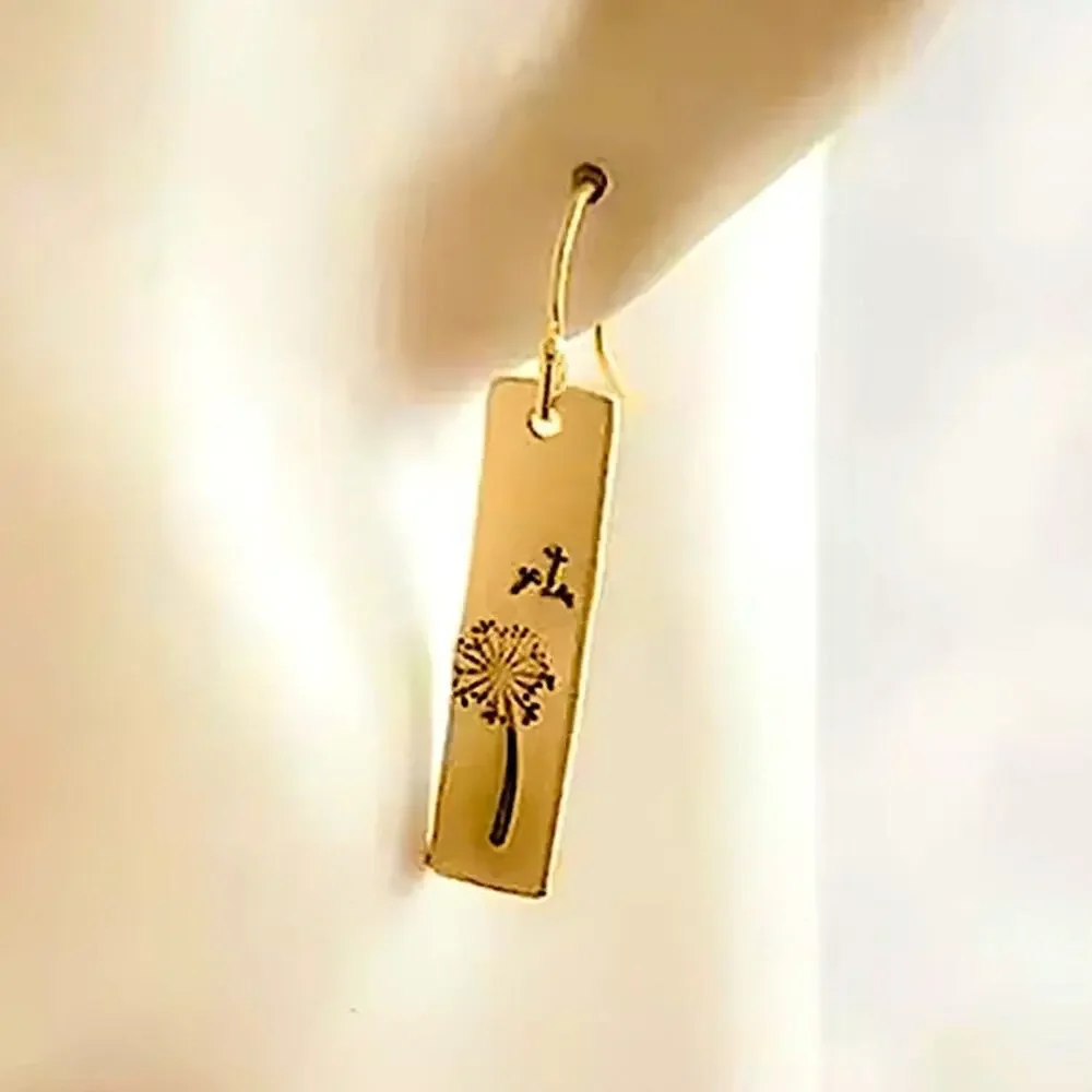 Vintage Dandelion Gold Metal Geometry Square Leaf Dangle Earrings fo…